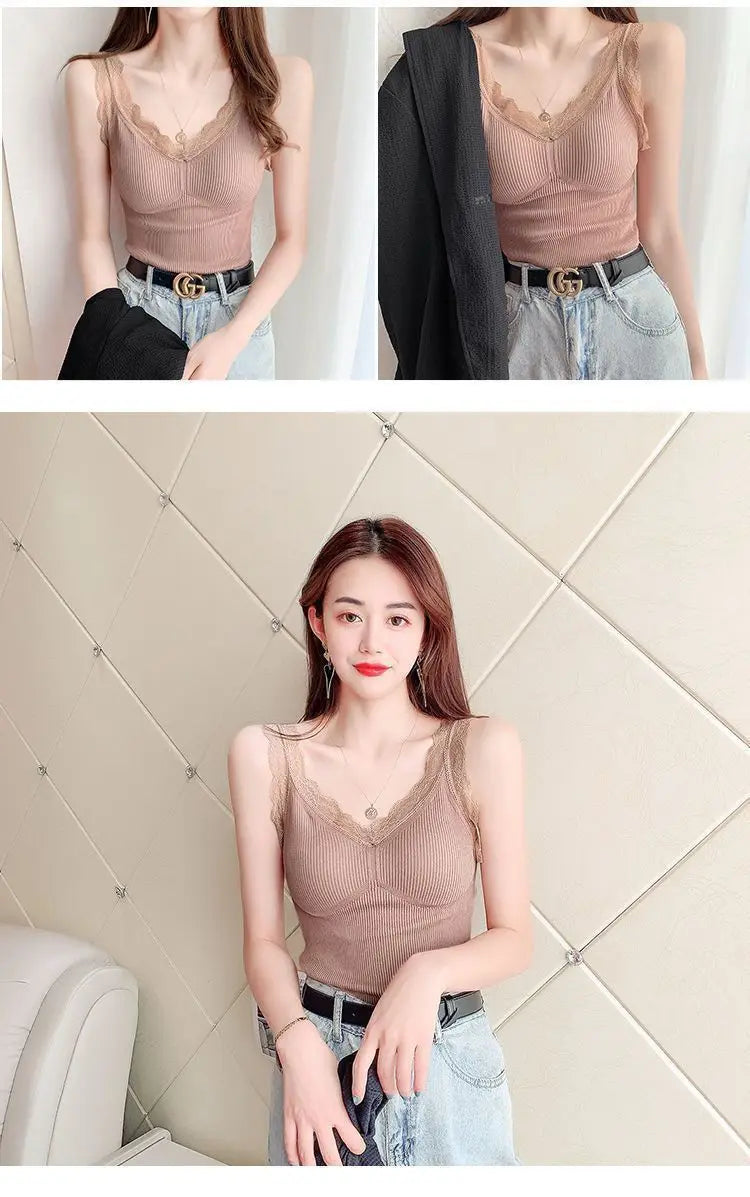 Thermal Underwear Inner Vest For Women Warm Winter Sexy Lace Sleeveless Tank Tops Padded Bra Thermo Thick Slimming Undershirt