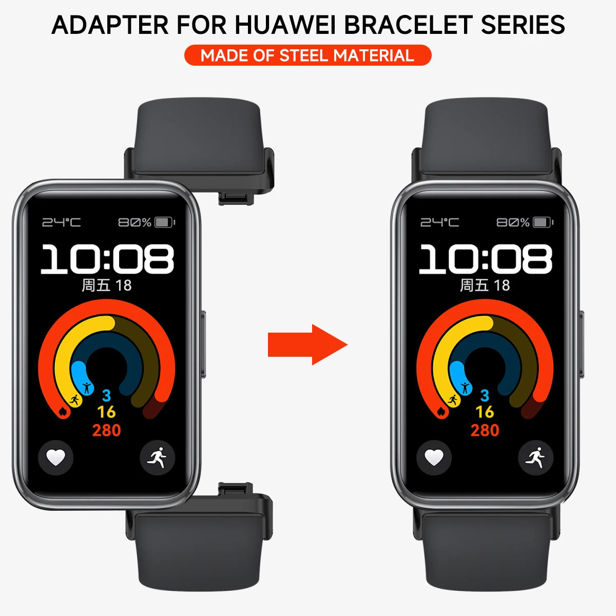 1Pair Adapter For Huawei Band 9 8 Watchband Strap Connector Bracelet 316L Stainless Steel Band8 Band9 Replacement Accessories