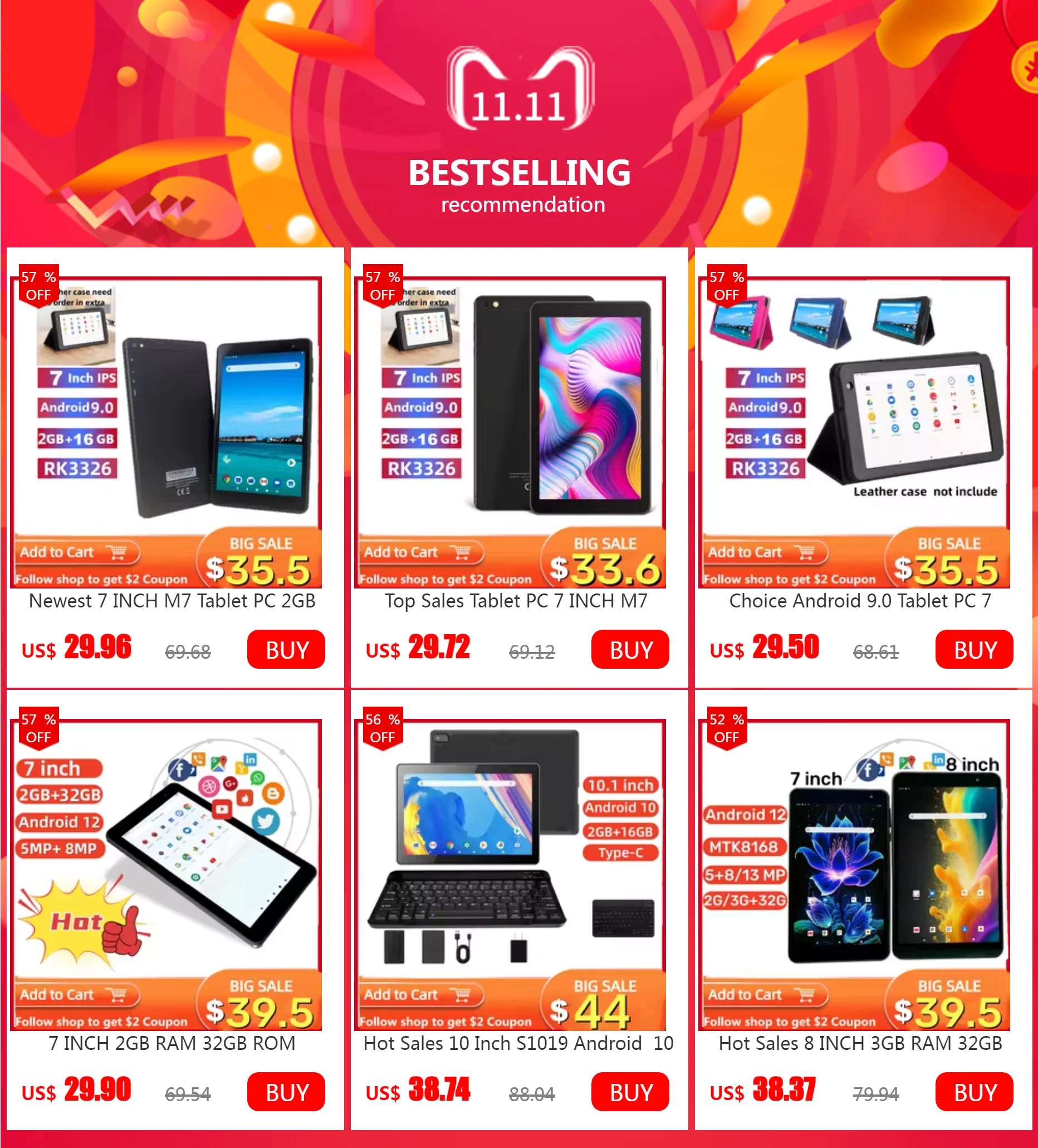 10.1 INCH RAM 2GB ROM 32GB Android 10 Tablet PC GS112 MTK8765  Quad Core 1.3GHz  WIFI Dual Camera 1280*800 IPS Screen