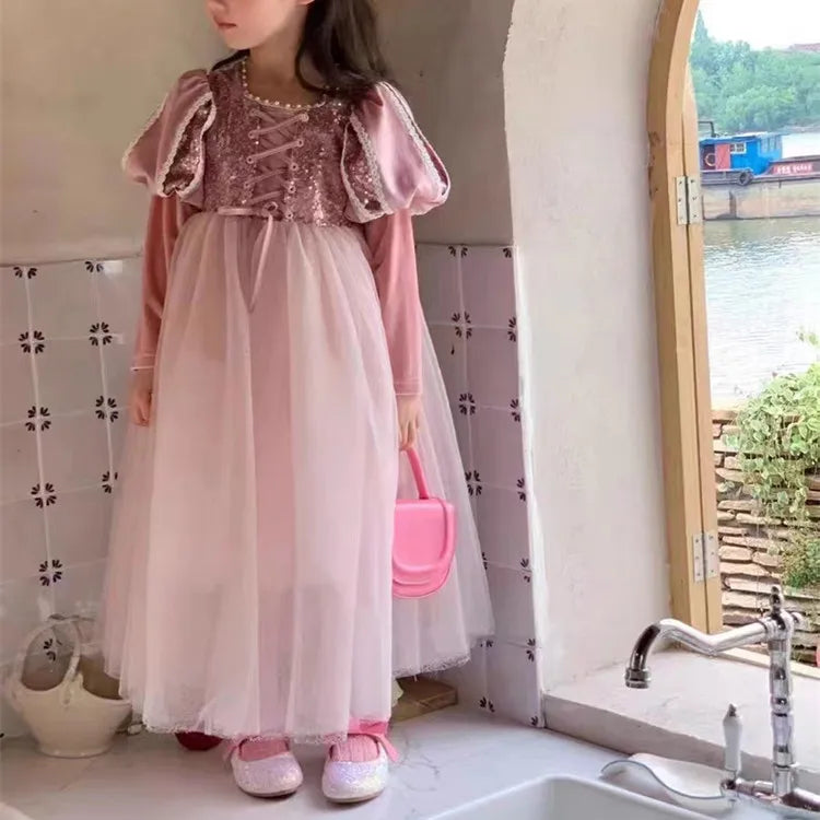 Girls Dress 2023 Spring  Autumn New Western Style Children Trendy Birthday  Little Girl Princess Dress