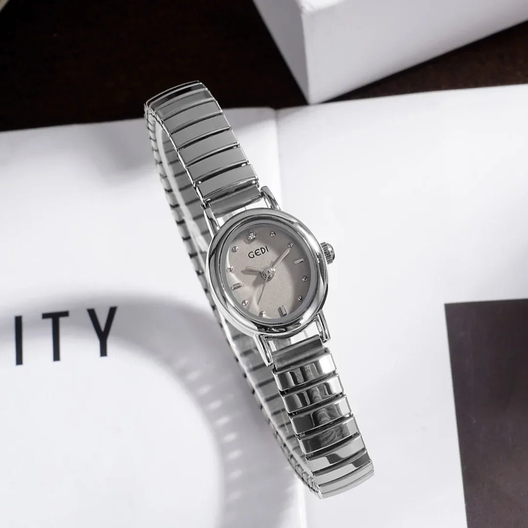 Women Watch for Girls Small Wrist Quartz Reloj Muje Sliver Grey Gold Oval Orologio Ladies Wristwatch Stainless Steel Band Clock
