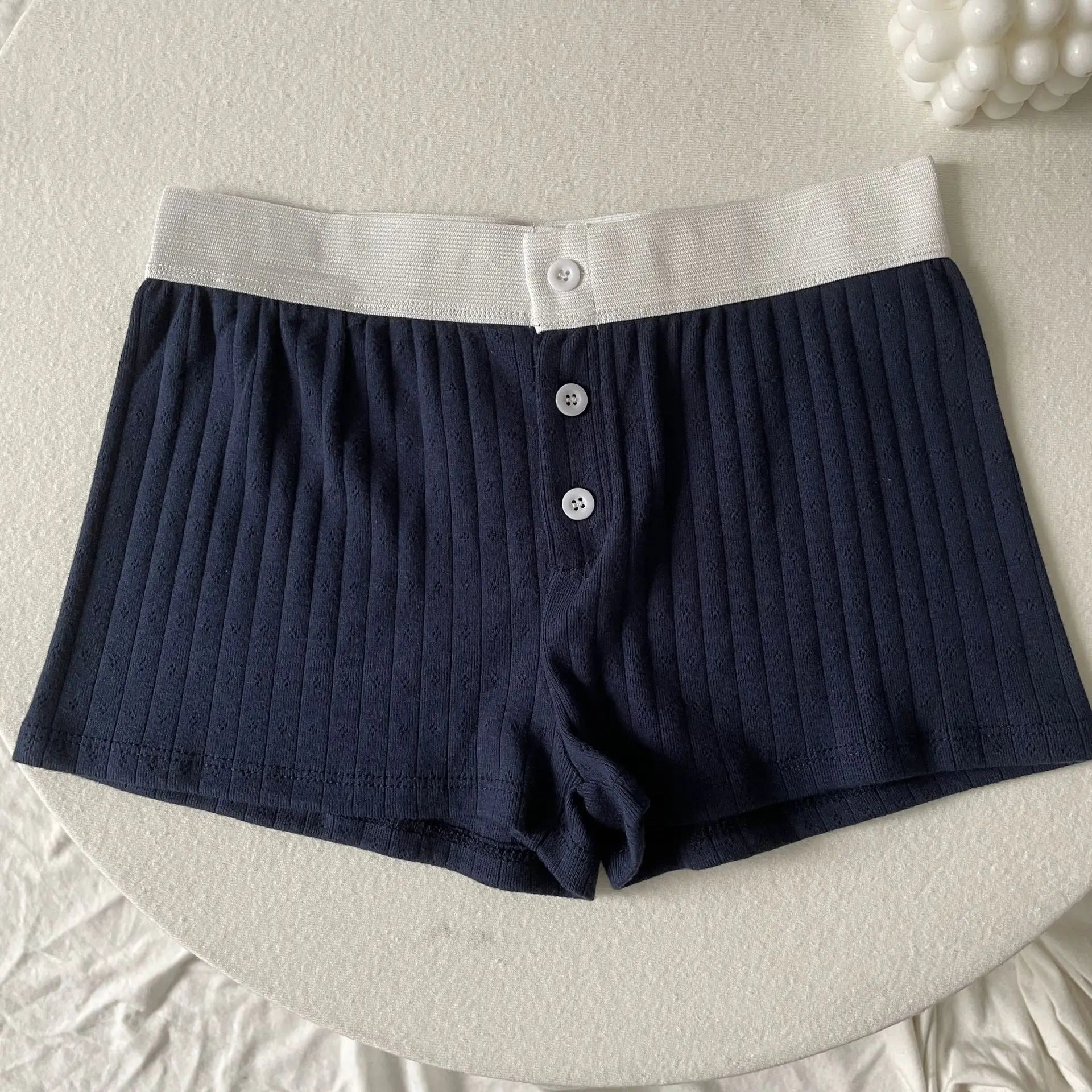 Floral Eyelet Cotton Boy Shorts Woman Summer Three Buttons Patchwork Elastic Waist Straight Short Pant Sweet Cute Home Underwear