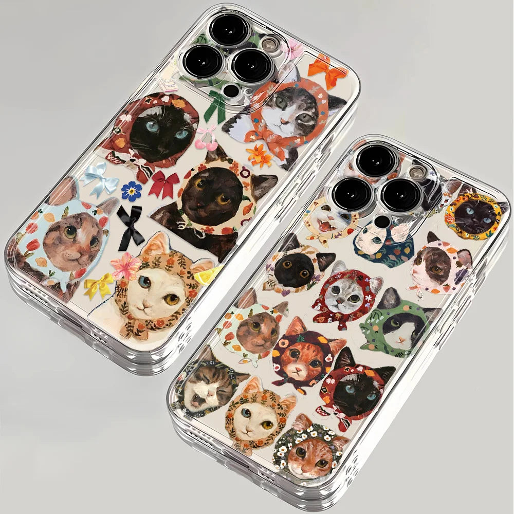 Colorful Cat Design Phone Case For iPhone 17 Pro Max 16 15 14 13 12 11 16 Plus 17 Air Shockproof Silicone Bumper Cover