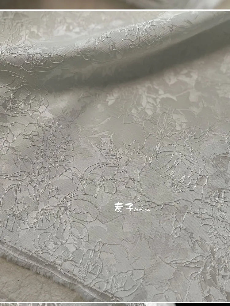 Jacquard Fabric Blackwhite Linear Plant Texture Embroidery Outerwear Suit Clothing Designer Cloth Diy Sewing Polyester Material