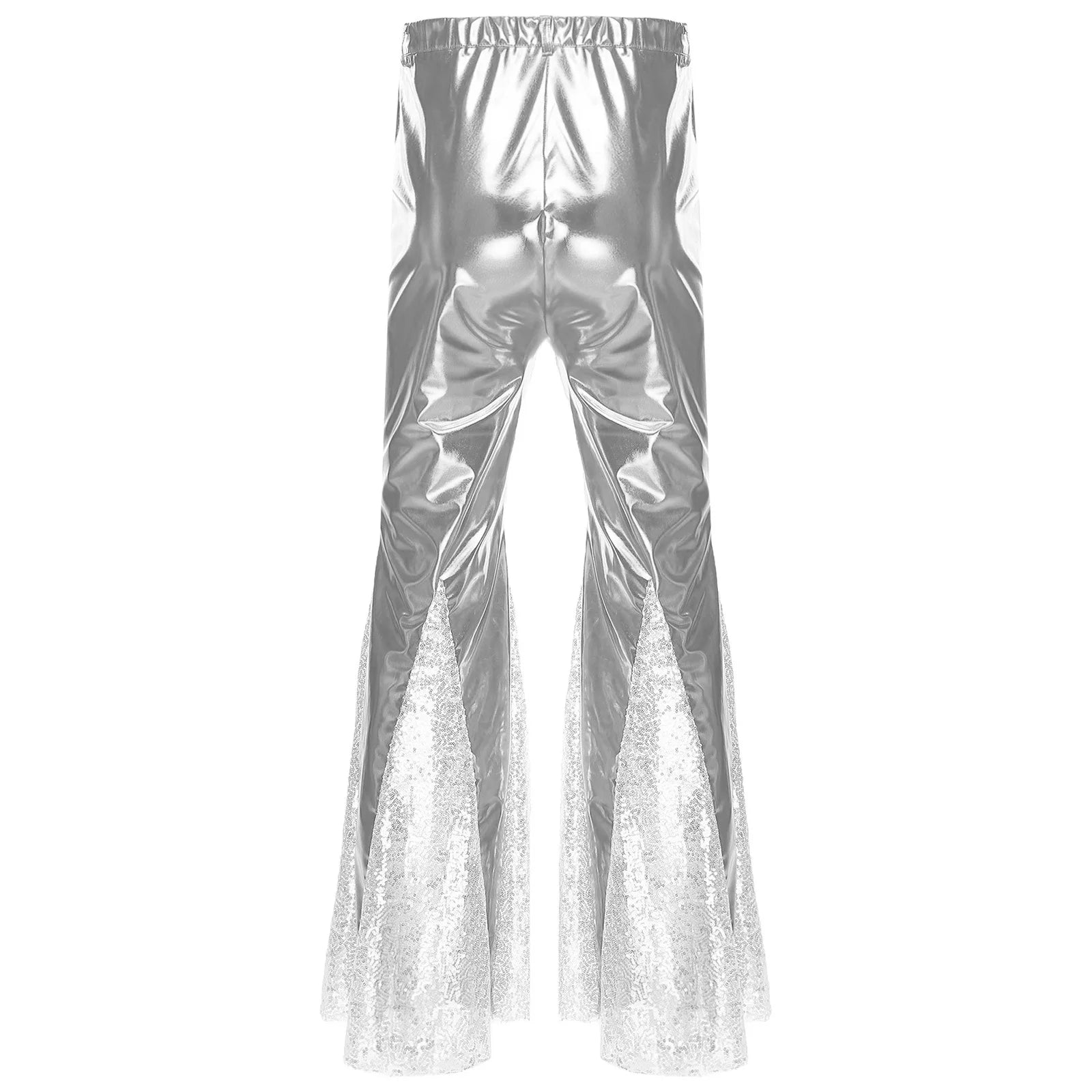 Mens Shiny Metallic 70s Disco Pants Hippie Vintage Costume Dance Party Sequins Bell Bottoms Stage Performance Flared Pants