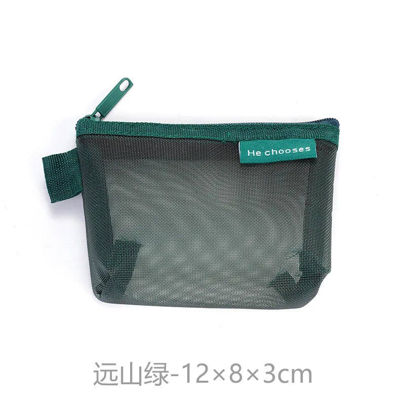 Mini Clear Nylon Mesh zipper Cosmetic Bags Cute Women Small Lipstick Makeup Bags Pouch Data Line Key Earphone Organizer Case