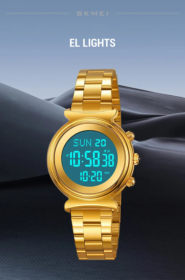 SKMEI Fashion Women's Alloy Digital Business Watch Waterproof Steel Strap Women Watch Simple Exquisite Silver Watch with 2408