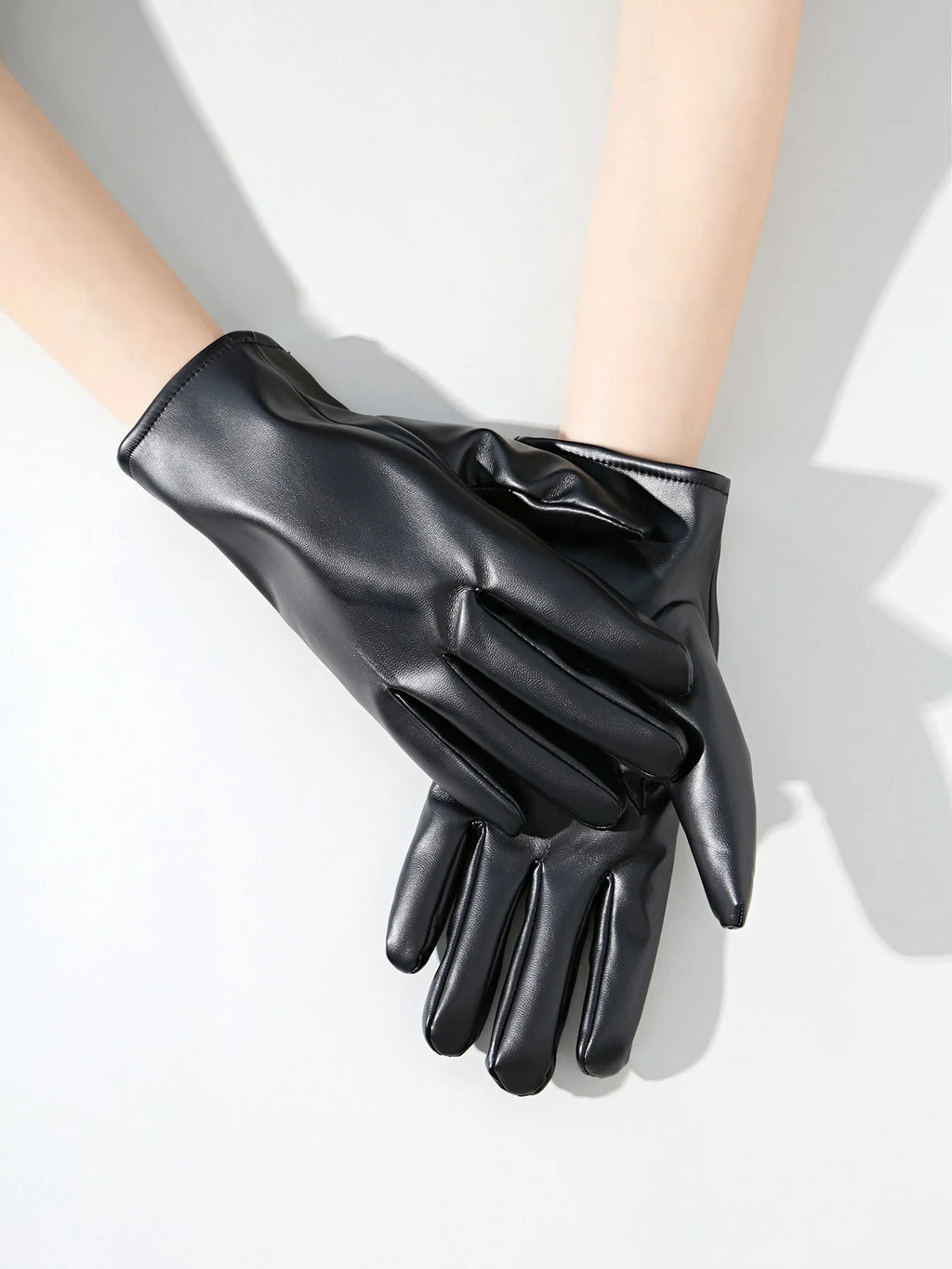 Ladies' black leather gloves sexy photo leather gloves ladies' autumn and winter warm driving gloves