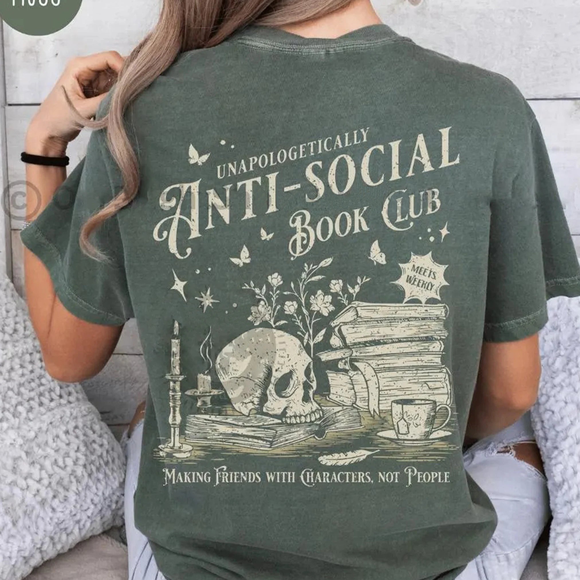 Vintage Anti-social Book Club 2 Sided Comfort T-Shirt for Introverted Romance Reader Distressed Tee Trendy Casual Streetwear