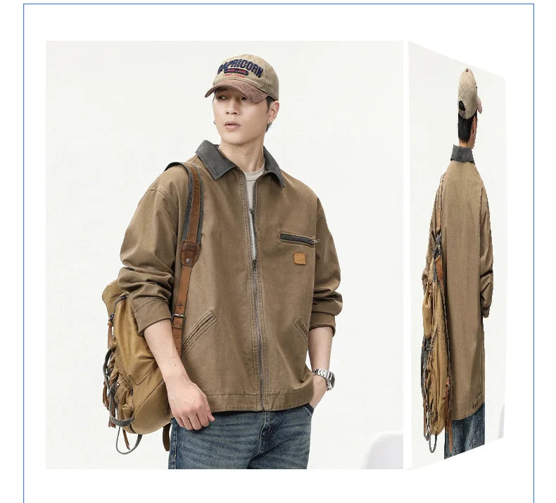 Men's fashion brand wash to do old American vintage cargo jacket high-grade fashion coat