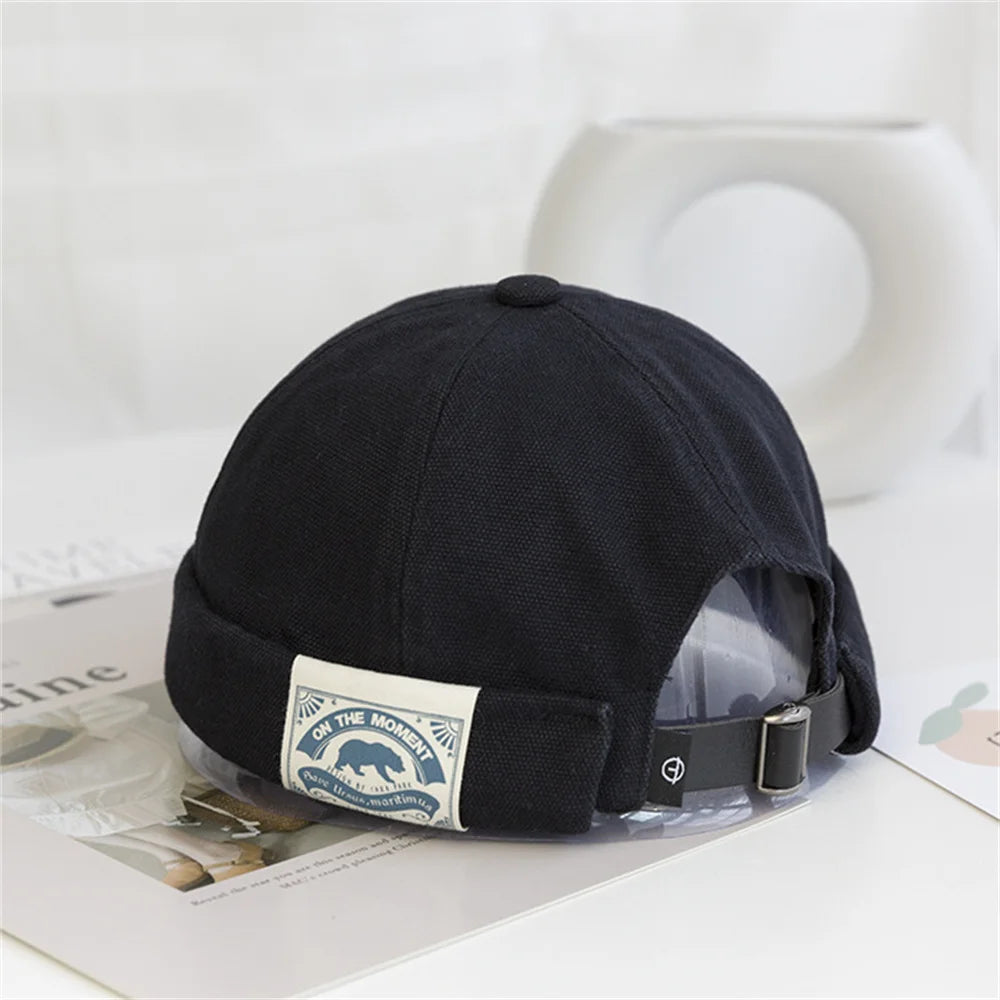 Retro Letter Label Brimless Caps Unisex Solid Color Beanie Men Women Summer Street Adjustable Docker Hats Melon Cap Hip Hop Cap