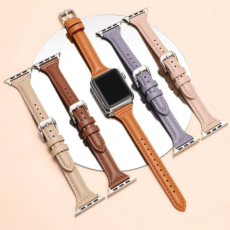 Leather Loop strap for Apple Watch band Ultra 2 49mm 41mm 40mm 38mm Slim Wrist bracelet iWatch series 7 8 9 6 5 4 3 SE 44mm 45mm