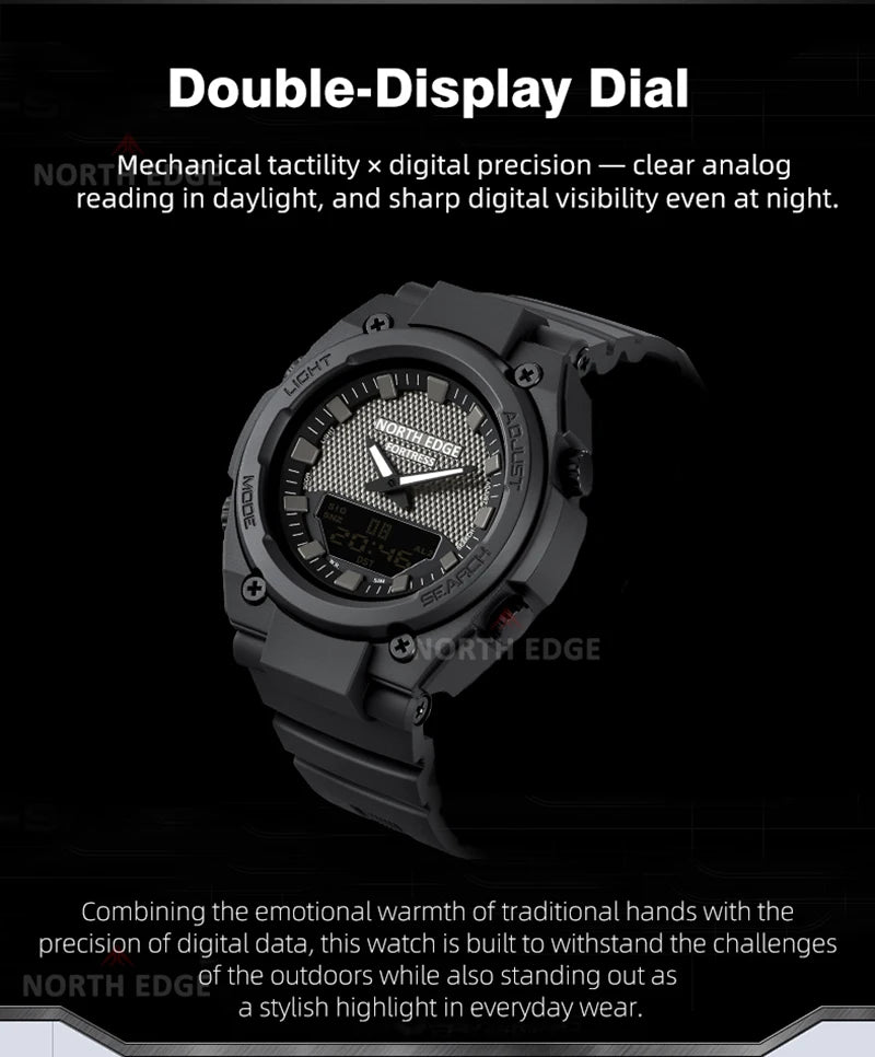 NORTH EDGE FORTRESS Men's Sports Watches Stopwatch Men's Digital Watches World Time Wristwatch relógios masculino Waterproof 50M