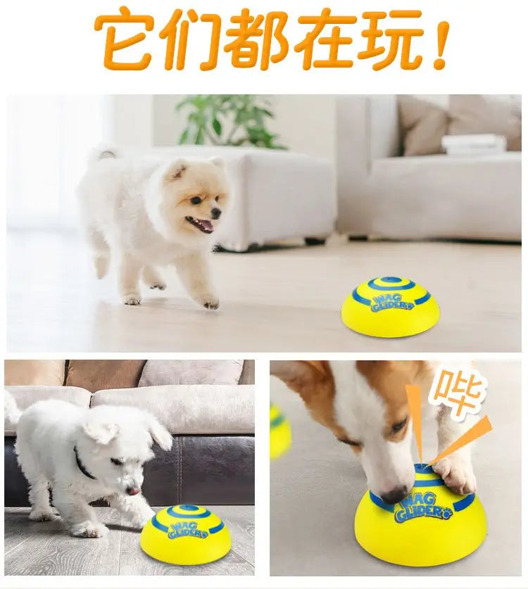 Wag Glider for Dogs Teething Stick, Glissade,Puppy Accessories,Make A Sound Slideshow Disc,Flying Pet Toys, PVC Yellow Funny