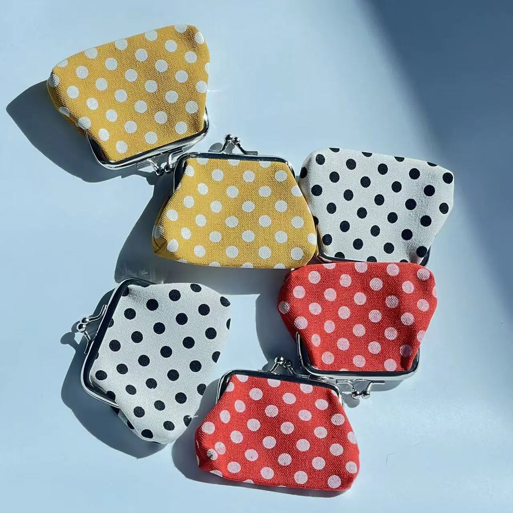 1pc Women's Polka Dot Coin Purse with Lock Closure,(Black/White, Red/White, Yellow/White),Lipstick Storage,Fashionable Accessory