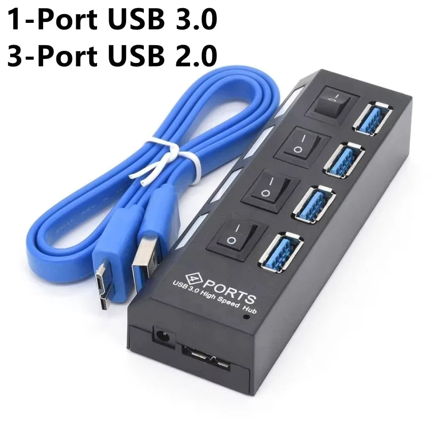4-Port USB Hub 3.0 USB Docking Stations with Individual Switches Expander Hub for Laptop/MacBook Flash Drives Mobile HDD Printer