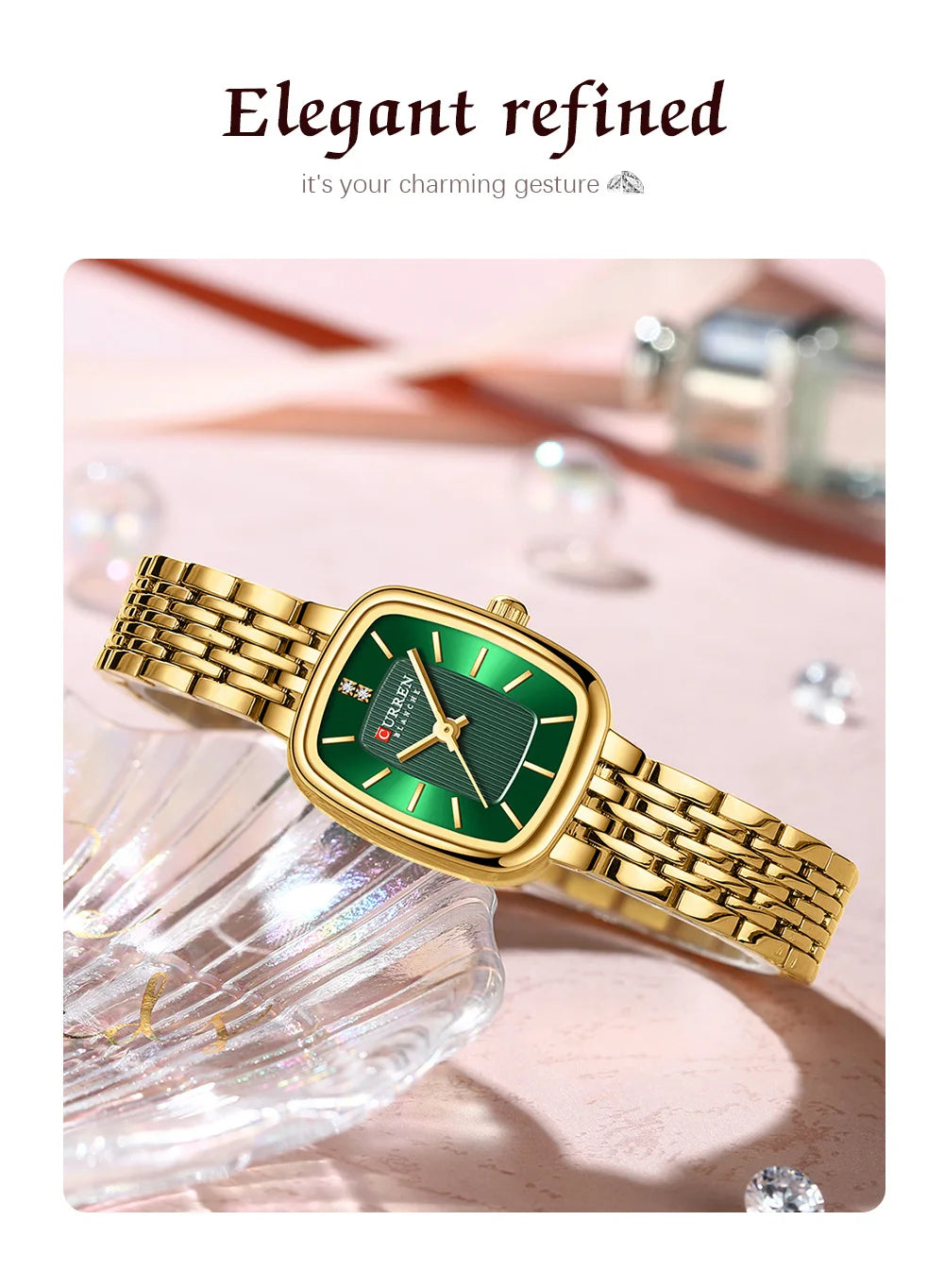 CURREN Fashion Dress Watches for Ladies Simple Quartz Stainless Steel Bracelet Wristwatch