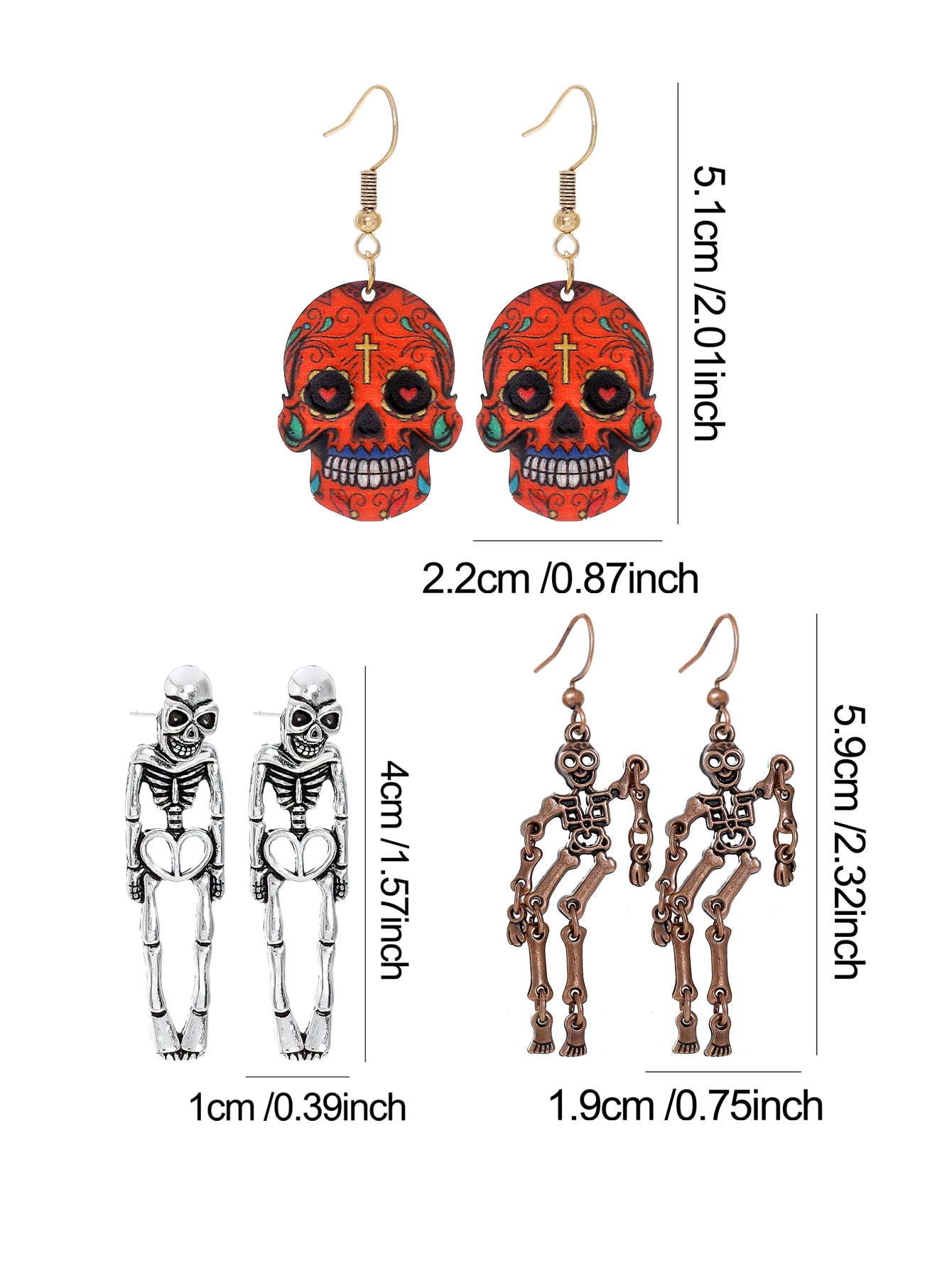 Halloween Dangle Earrings Set Creepy skull Face Mask Cobweb Imitation of Human Skeleton Creative Ear Jewelry Versatile Gifts