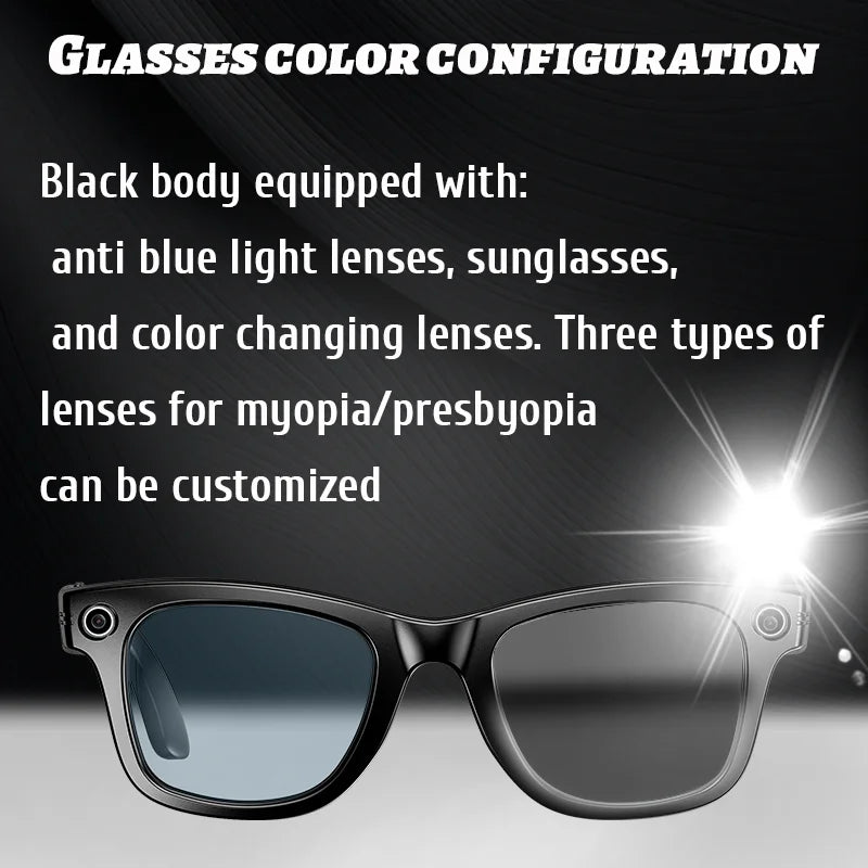 LIGE AI Smart Glasses 8MP Camera Video Recording Translator Sunglasses Men Women Bluetooth Call Music Play Color-Changing Lenses