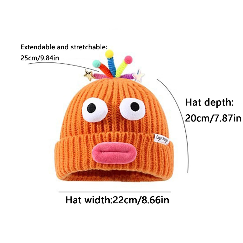 Women's Hat Funny Cartoon Sausage Mouth Wool Hat Knitted Ear Protectioned Hat Winter Warm Cute Big Head Cute Funny Hat