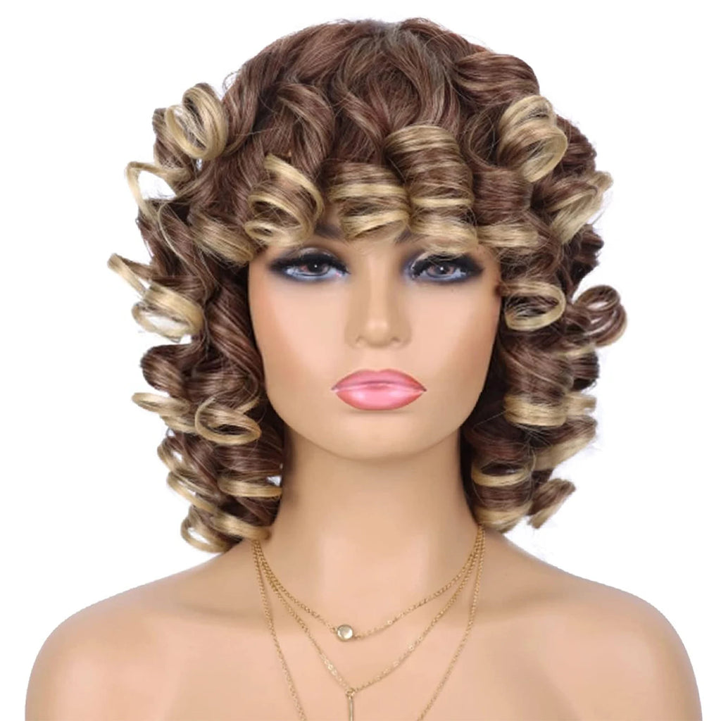 Tereshar Synthetic Short Afro Curly Wig with Bangs Big Bouncy Fluffy Short Kinky Curly Wig for Women Girls