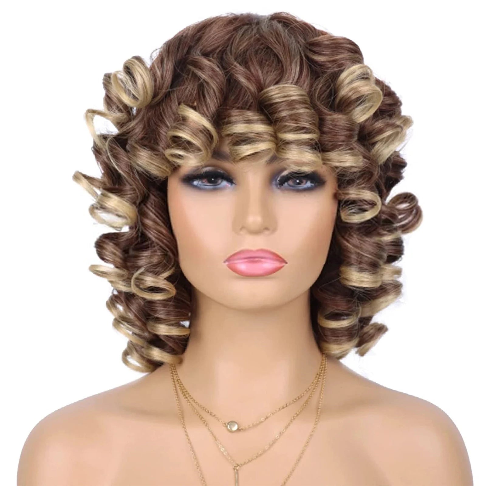 Tereshar Synthetic Short Afro Curly Wig with Bangs Big Bouncy Fluffy Short Kinky Curly Wig for Women Girls