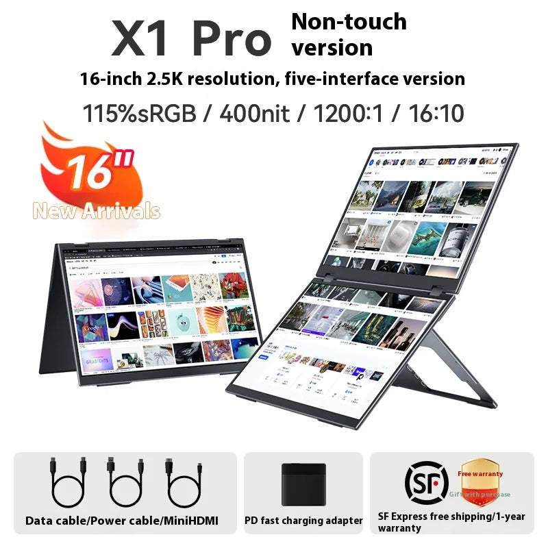 EHOMEWEI Dual Screen Portable Monitor X2 Pro Drive-free Phone-touch 2K 16” For Laptop Win Macbook