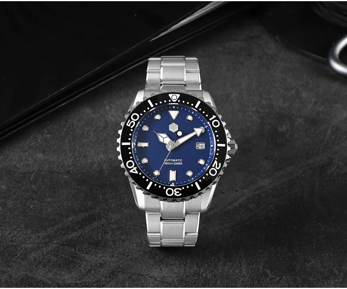 San Martin 40mm Enamel Dial YN55 Men Diver's Automatic Mechanical Watch 3H Date BGW-X1 30Bar Waterproof Montre Homme SN0009D