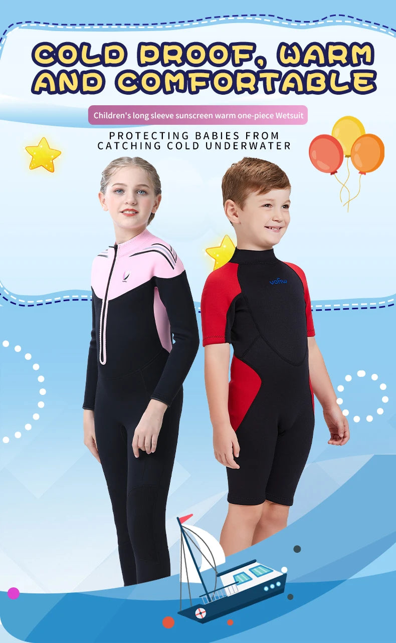 Children's 2mm 3mm Neoprene Wetsuit One-piece Long Sleeve Diving Suit Cold Proof Sunscreen Surfing Swimming Snorkeling Swimsuit