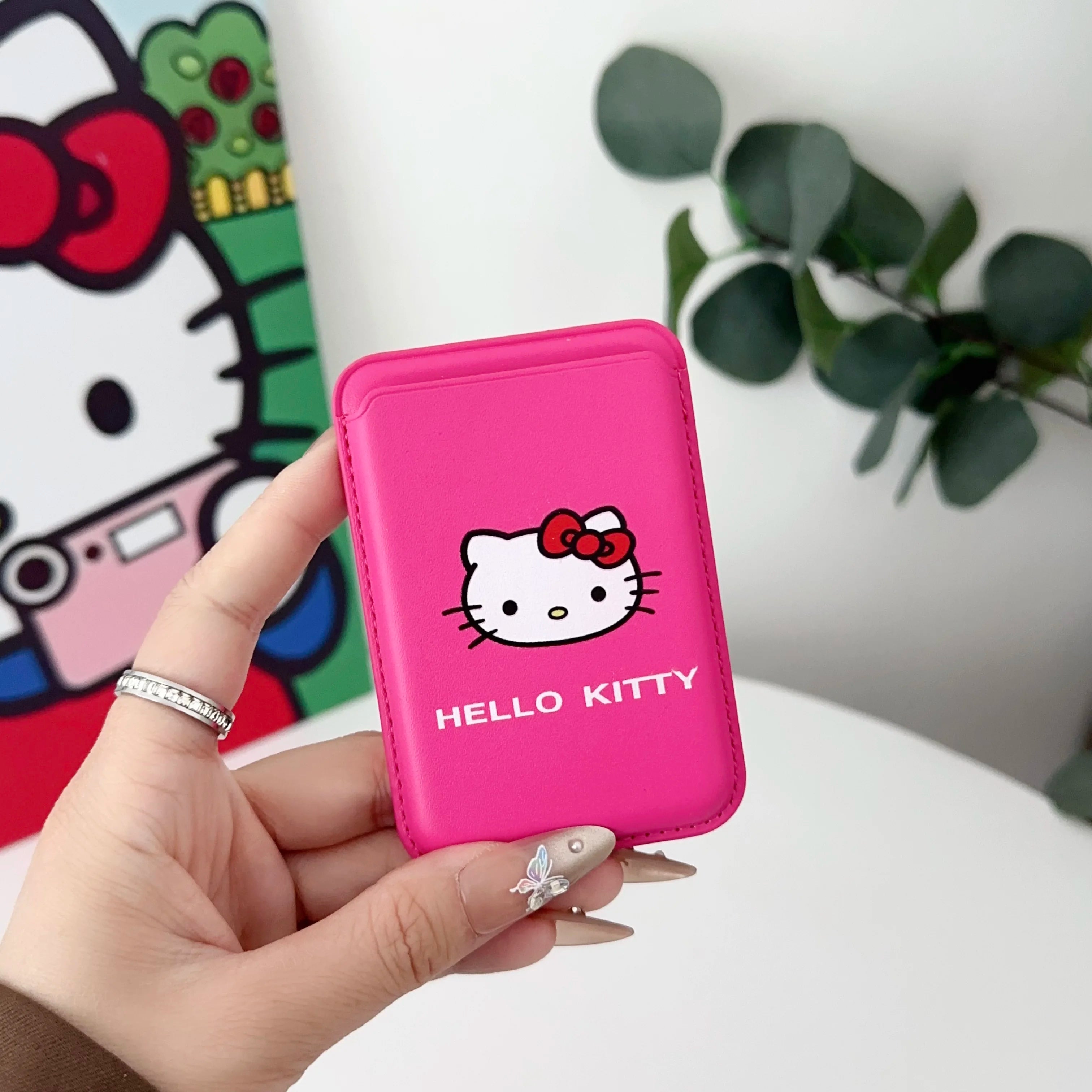 INS Korean Cute Hello Kitty for Magsafe Wallet Card Clip Case For iPhone 15 16 Pro Max 13 14 12 Magnetic Wallet Pink Girl Cover