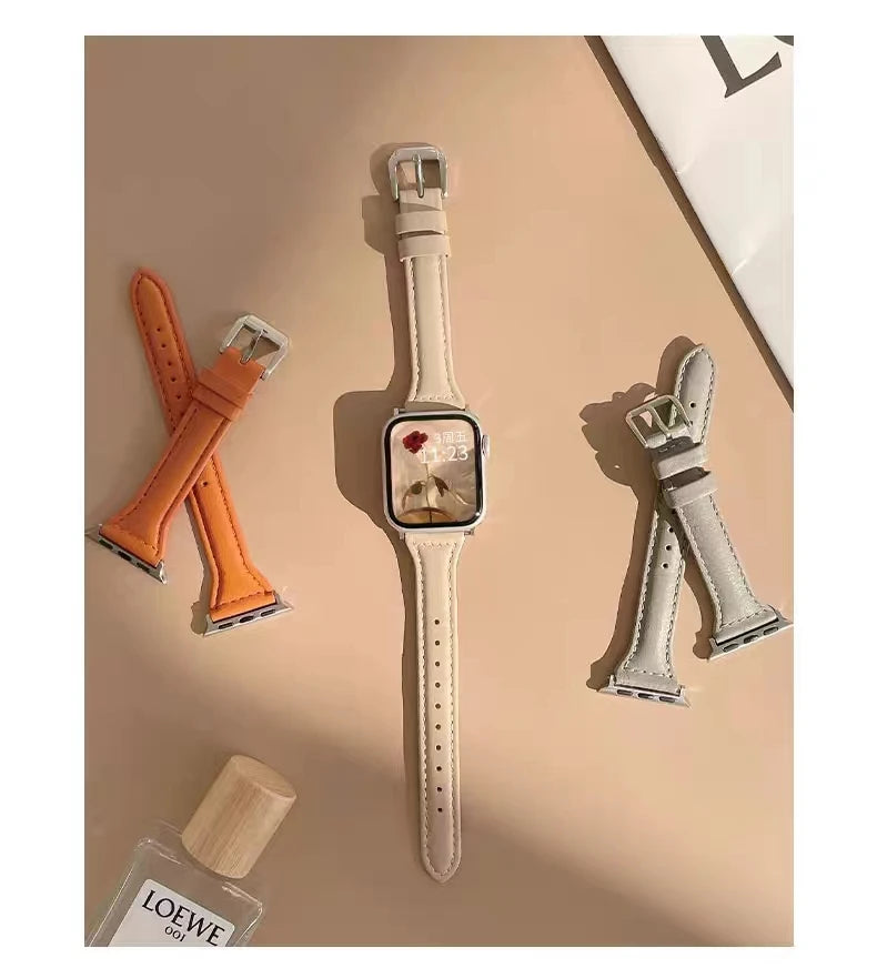 Leather Loop strap for Apple Watch band Ultra 2 49mm 41mm 40mm 38mm Slim Wrist bracelet iWatch series 7 8 9 6 5 4 3 SE 44mm 45mm