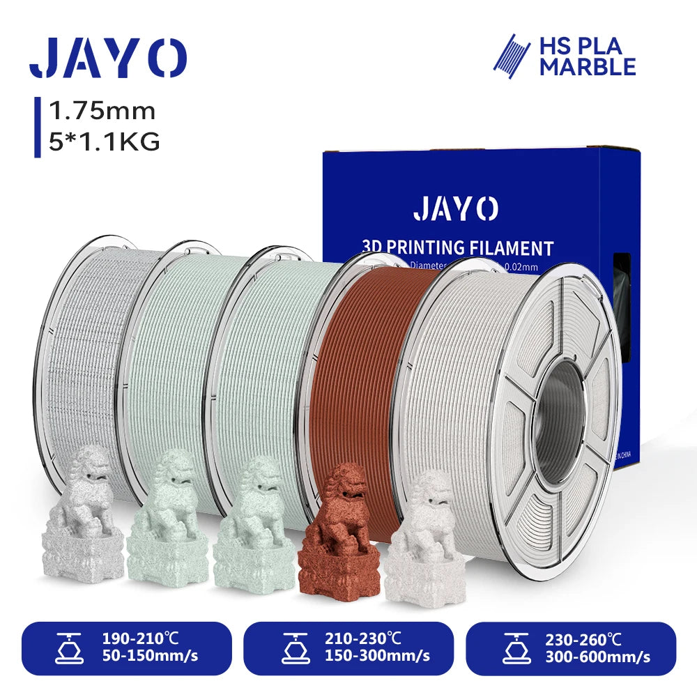 JAYO 5Rolls 3D High Speed Marble PLA/HS Matte PETG/HS PLA Filament 600mm/s High Speed 3D Printer Non-toxic Filament 1.1KG/roll