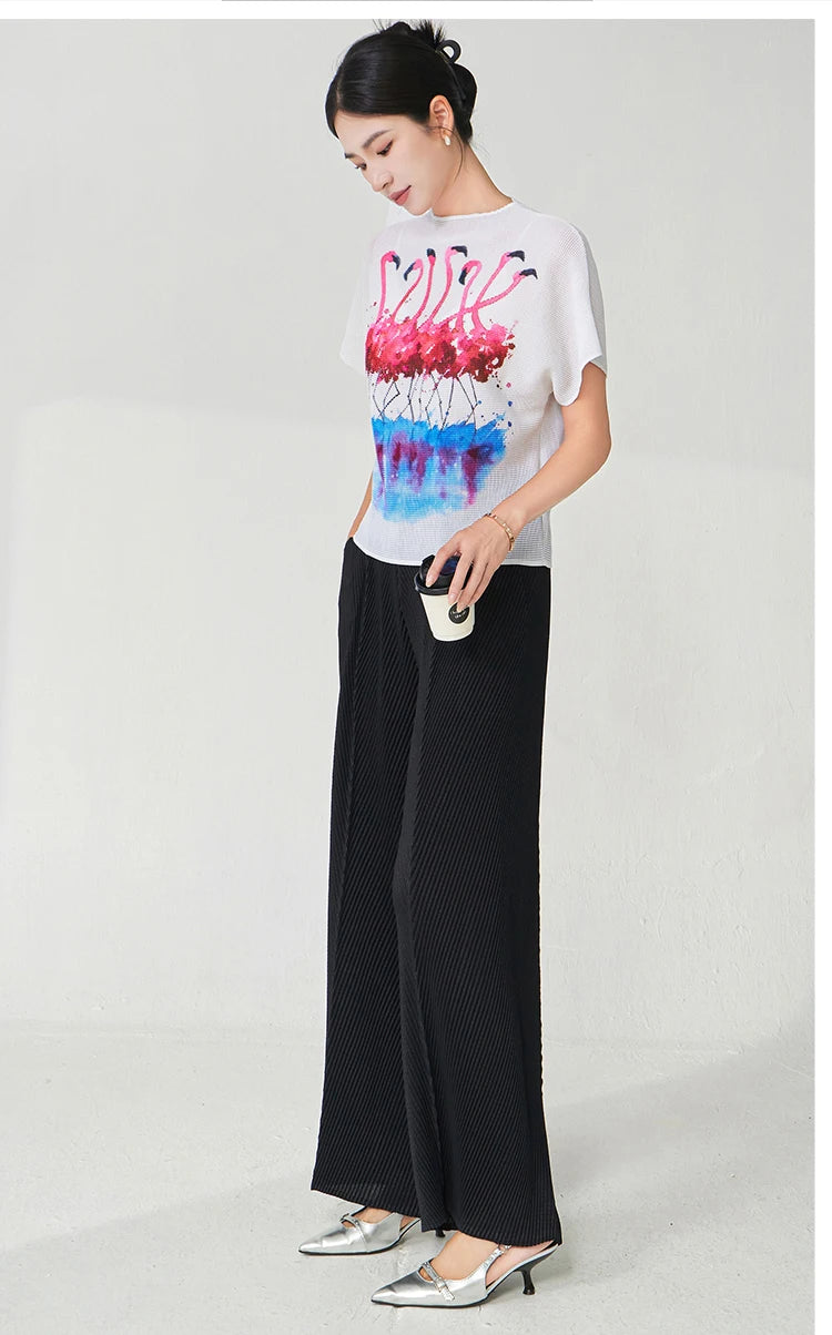 Summer Ladies Elegant T-shirt High Quality Loose Casual Tops Miyake Pleated Tops Factory Direct Sales