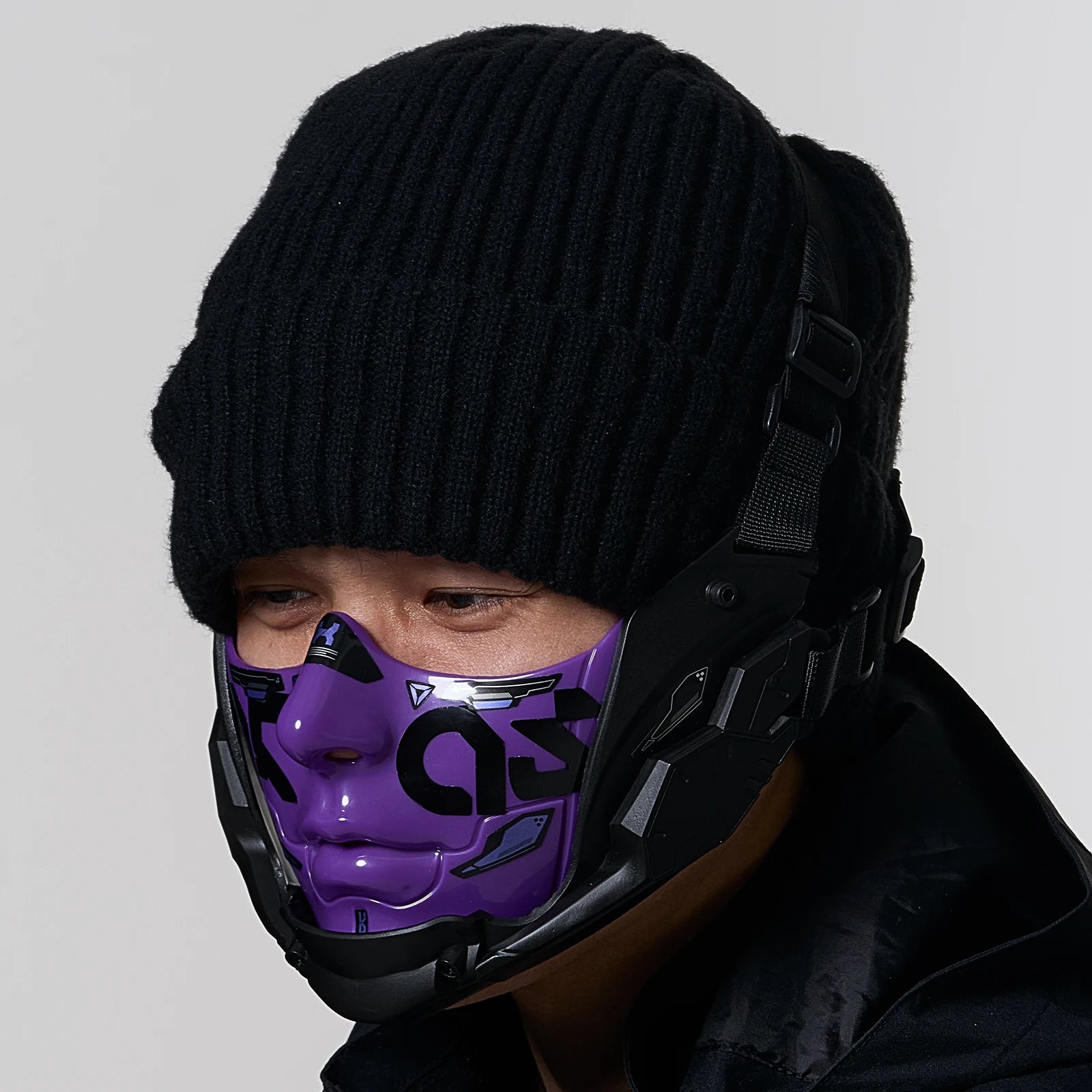 JAUPTO Cyberpunk Half Face Mask Mecha Style Halloween Cosplay Mask Adjustable Straps Breathable Comfort Tactical Streetwear