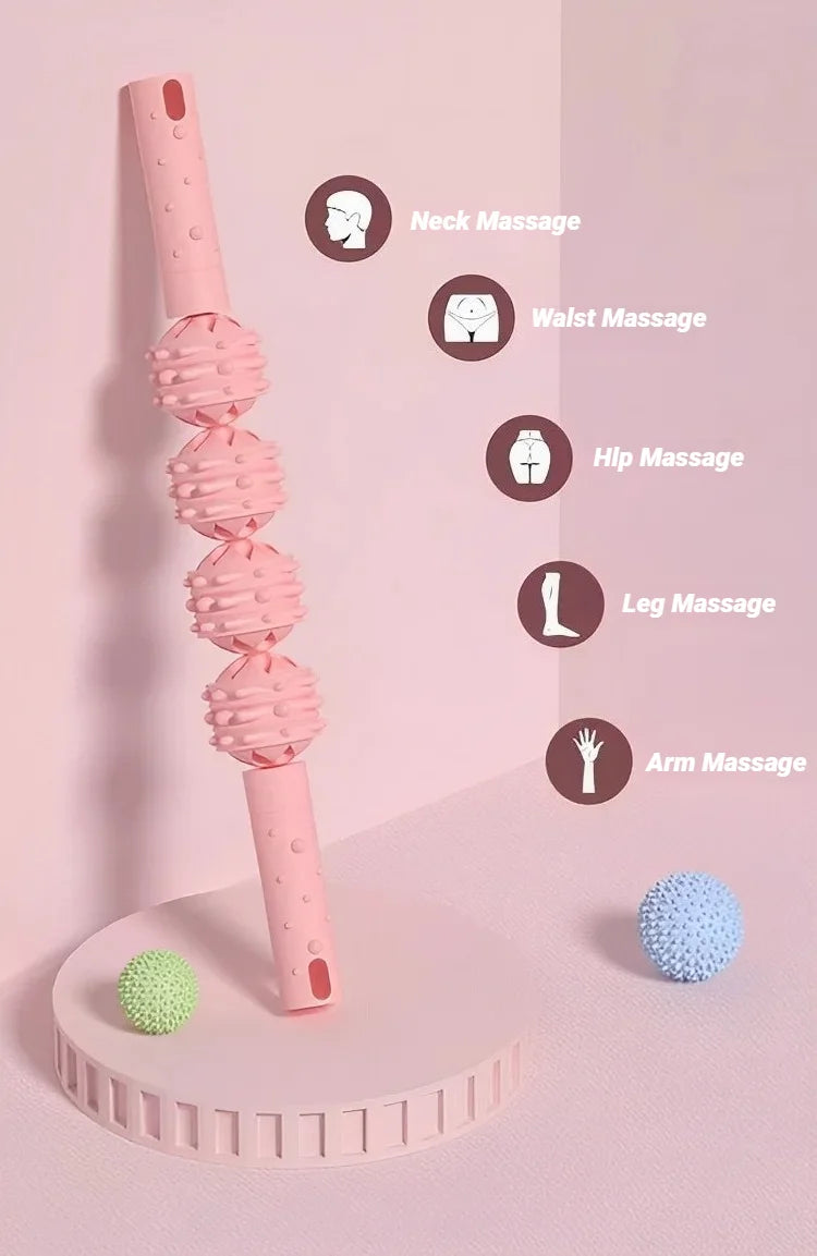 4 Ball Roller Muscles Massage Stick Relaxation Yoga Fitness Wolf Tooth Fascia For Calves Thighs Quadriceps Arms Forearms