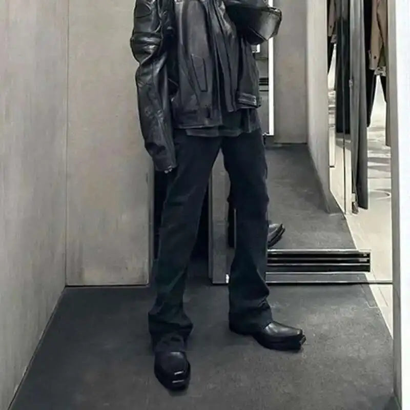 PFNW High Street Simple Design Men's Black Micro-flared Pants Trendy 2025 New Solid Color Jeans Spring Tide Trousers 28W5577
