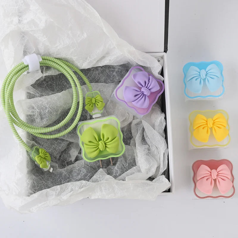 3D Bow Charger Cable Protector Cover For iPhone 20W 18W Charger Protector Storage Bag Case Cover Management Wire Cord Organizers