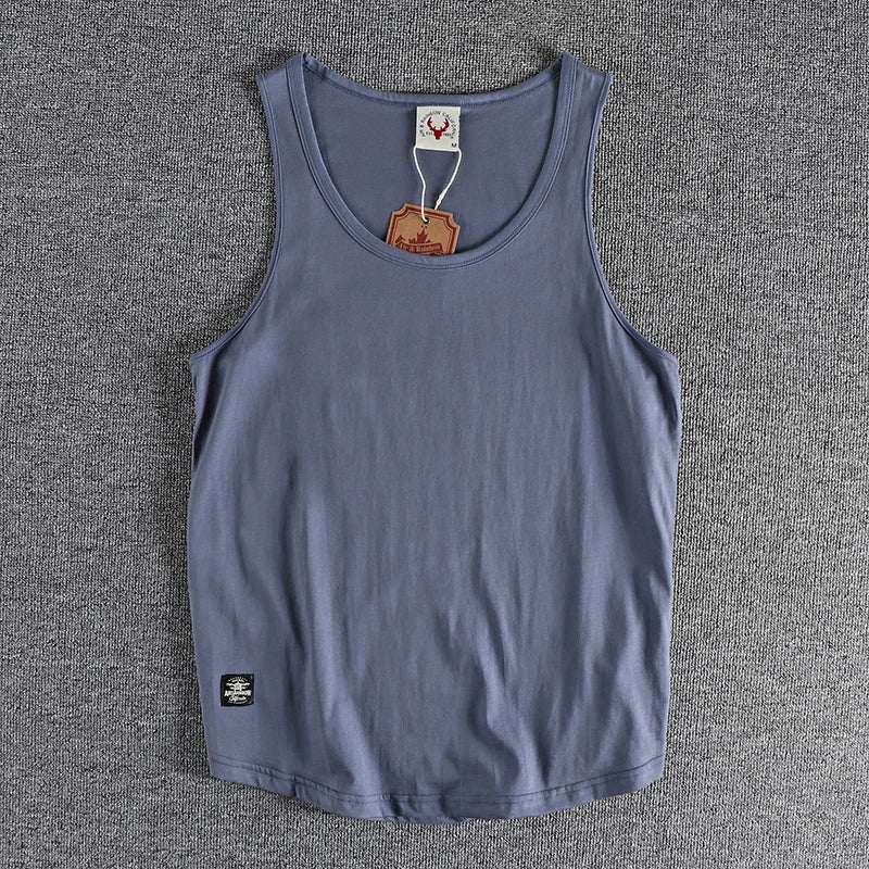 Cotton sleeveless T-shirt vest men's loose vest American style outside wear short sleeve boys sports fitness top tide summer