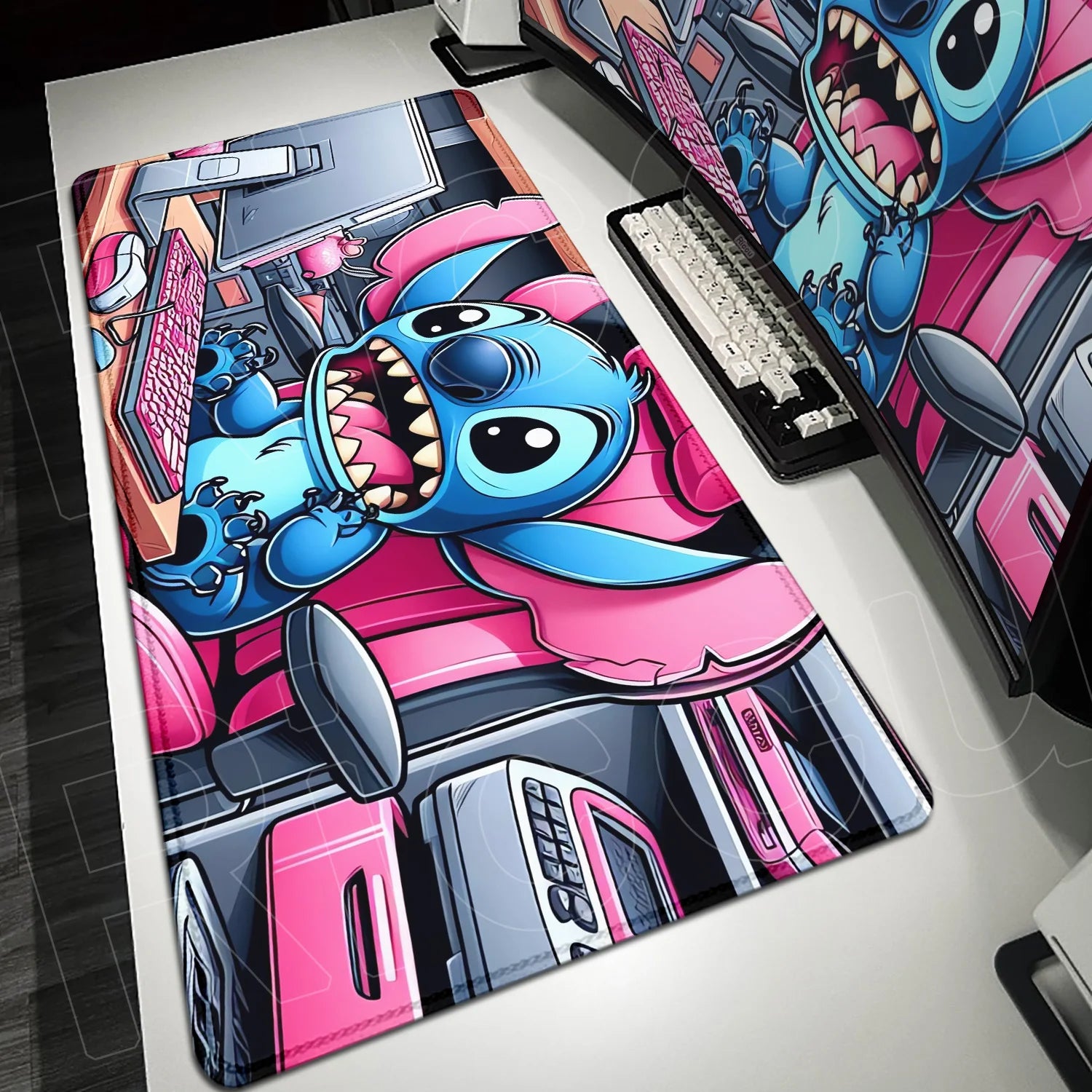 Large Gaming Mice Pad Kawaii Anime Stitch Mousepad Gamer Mausepad XXL Computer Office Speed Deskmat Keyboard Cabinet Accessories