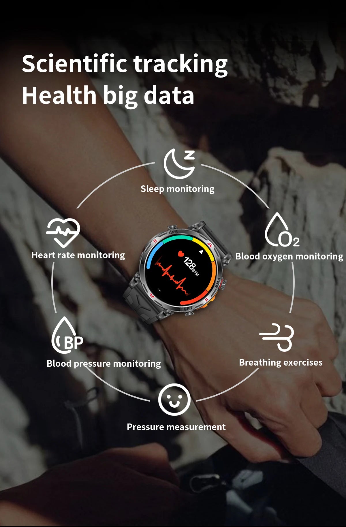 New Outdoor GPS GPT Compass Smart Watch 3ATM Waterproof Fitness Track Heart Rate BT Call Professional Sports 650mAh Smartwatch