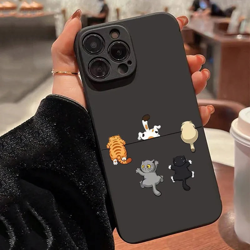 Phone Case Five Adorable Cats Pattern For iPhone 17 16 15 14 13 12 11 Pro Max XS XR X 7 8 Plus 16E 17 Air 13 Mini Silicone Cover