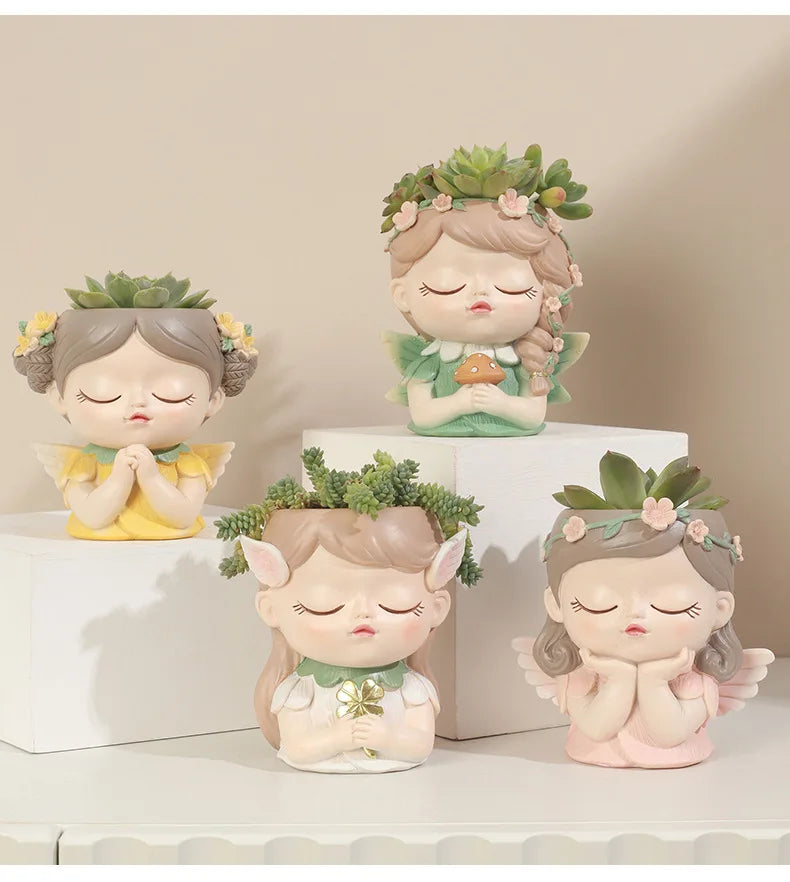 Cute Girl Flower Pot for Succulents, Decorative Planters Girls Portrait Garden Pots for Home Decor Desktop Ornament