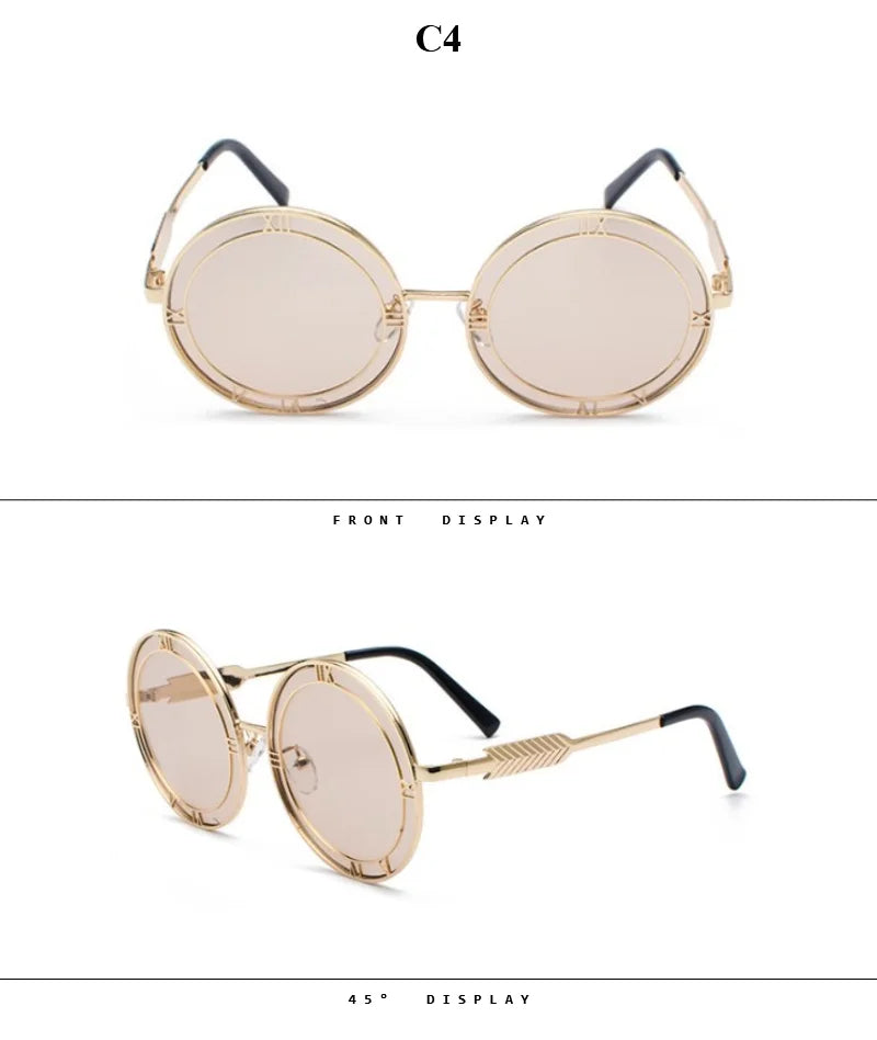 Designer Round Sunglasses For Women And Men Stylish Luxury Brand Unisex Glasses Punk Fashion Trend Eyewear UV400