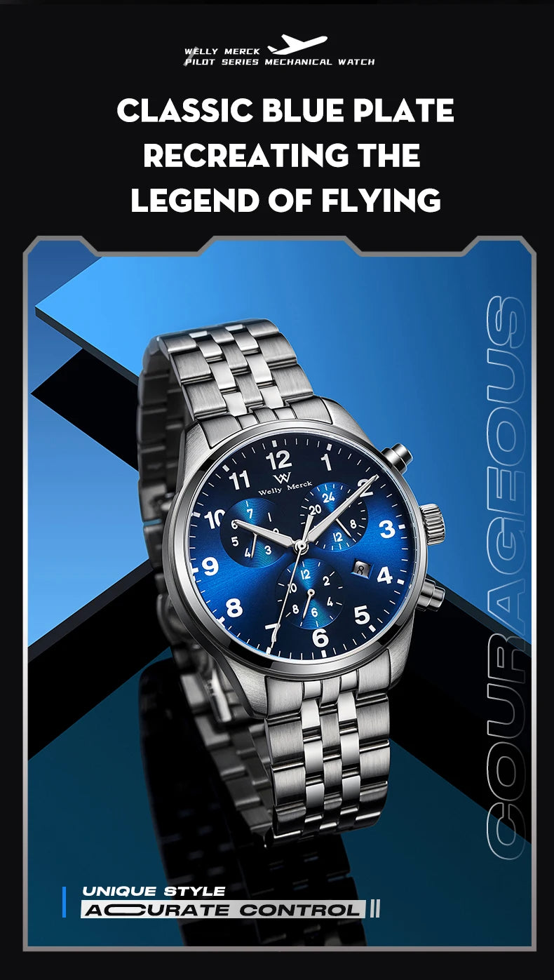 WM Watch Automatic Mechanical Watches Waterproof Multifunctional Business Men's Watches Watch Welly Merck Watch WM166M