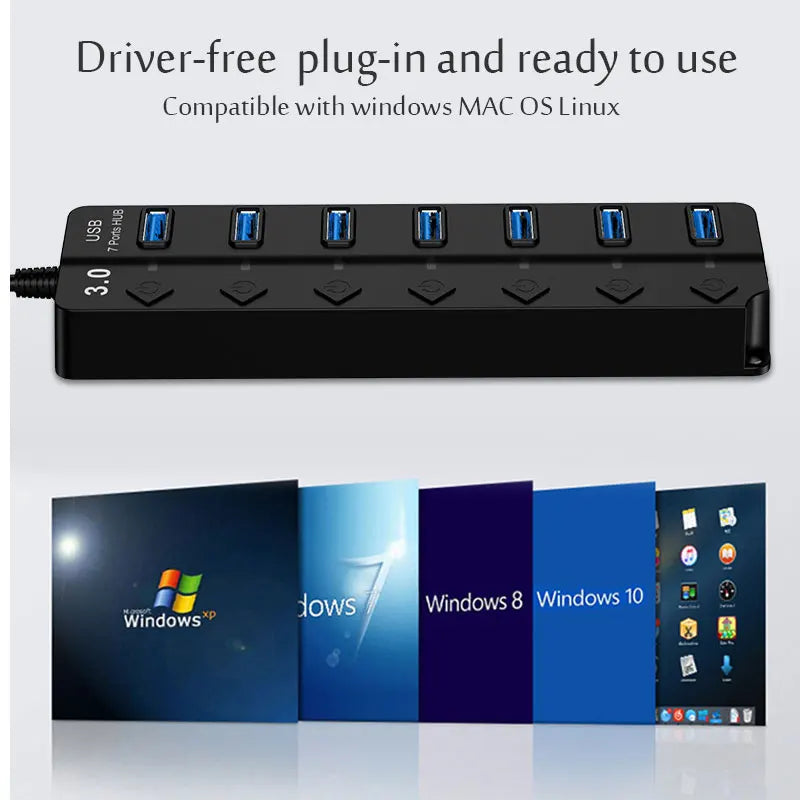 4/7 Port Multi USB 3.0 Power Adapter USB Splitter Hub USB Hub 2.0 USB Multiple Expander Switch 30CM Cable Hub Docking Stations