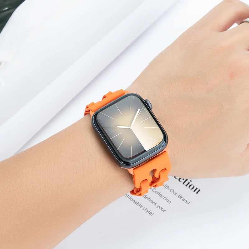 Chain Link Silicone Strap for Apple Watch Band Ultra 3 2 49mm 44mm 40mm 45mm 41mm 42mm Bracelet for Series 11 10 9 8 7 6 5 4 SE3