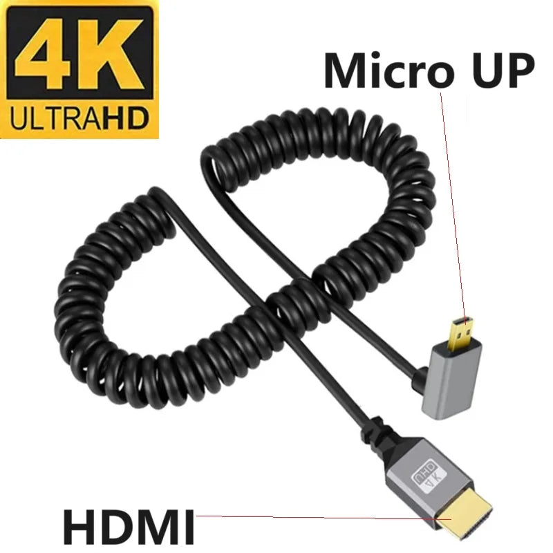 0.5-2.4M 4K Micro HDMI Cable 4K 60HZ Micro HDMI-Compatible TO HDMI Coiled Extension Flexible Spiral Cable  For PC Monitor TV