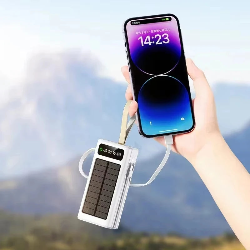 VIVO 500000mAh Solar Power Bank High-capacity Built-in 4 Cables External Battery LED Light PowerBank for iPhone Samsung