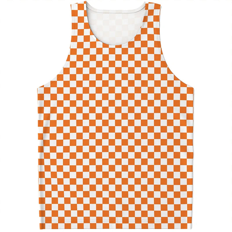 Simple Checkered Pattern Tank Tops Summer Fashion Streetwear 3D Printed Sleeveless T Shirts Casual Oversized Vest Mens Clothing
