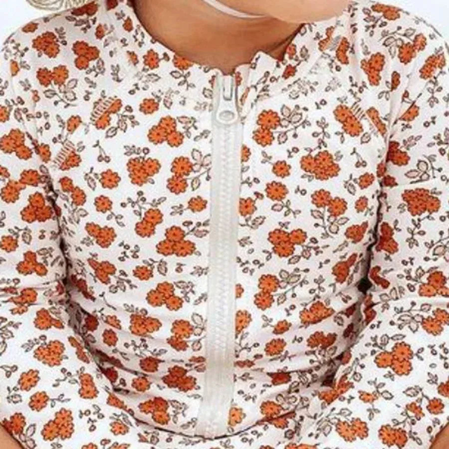 2026 Summer RC Baby Girls Long Sleeve Swimwears Floral Swimsuit Kids Bikini Set Girls Sunscreen Bodysuit One-piece Suits 1-12Y